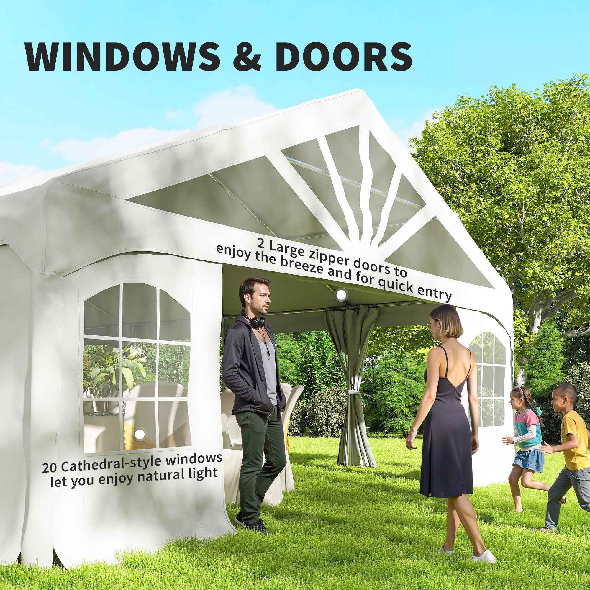 Heavy Duty Party Tent, 19.5' x 39' Large Sun Shade Canopy Tent for Parties, Wedding, Events, BBQ Grill, White