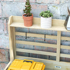 Wooden Potting Bench with Storage, Aluminum Tabletop for Backyard, Patio, Balcony, Natural