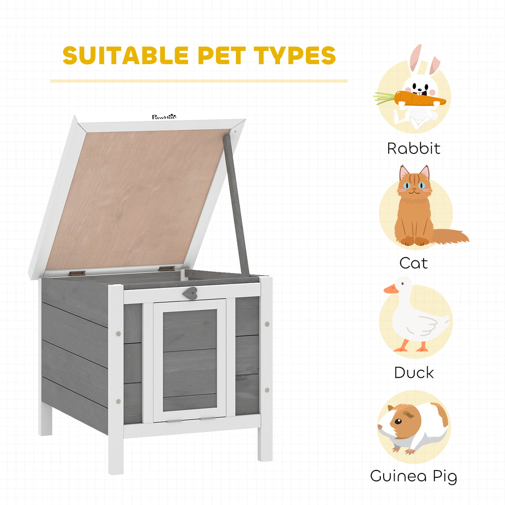 Small Wooden Rabbit Hutch Bunny Cage Guinea Pig Cage Duck House Dog House with Openable & Waterproof Roof, for Rabbits, Chickens, Ducks, Gray