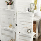 5 Panel 67" Tall Wood Privacy Screen Room Divider with 3 Shelves and Folding Storage for Bedroom, White