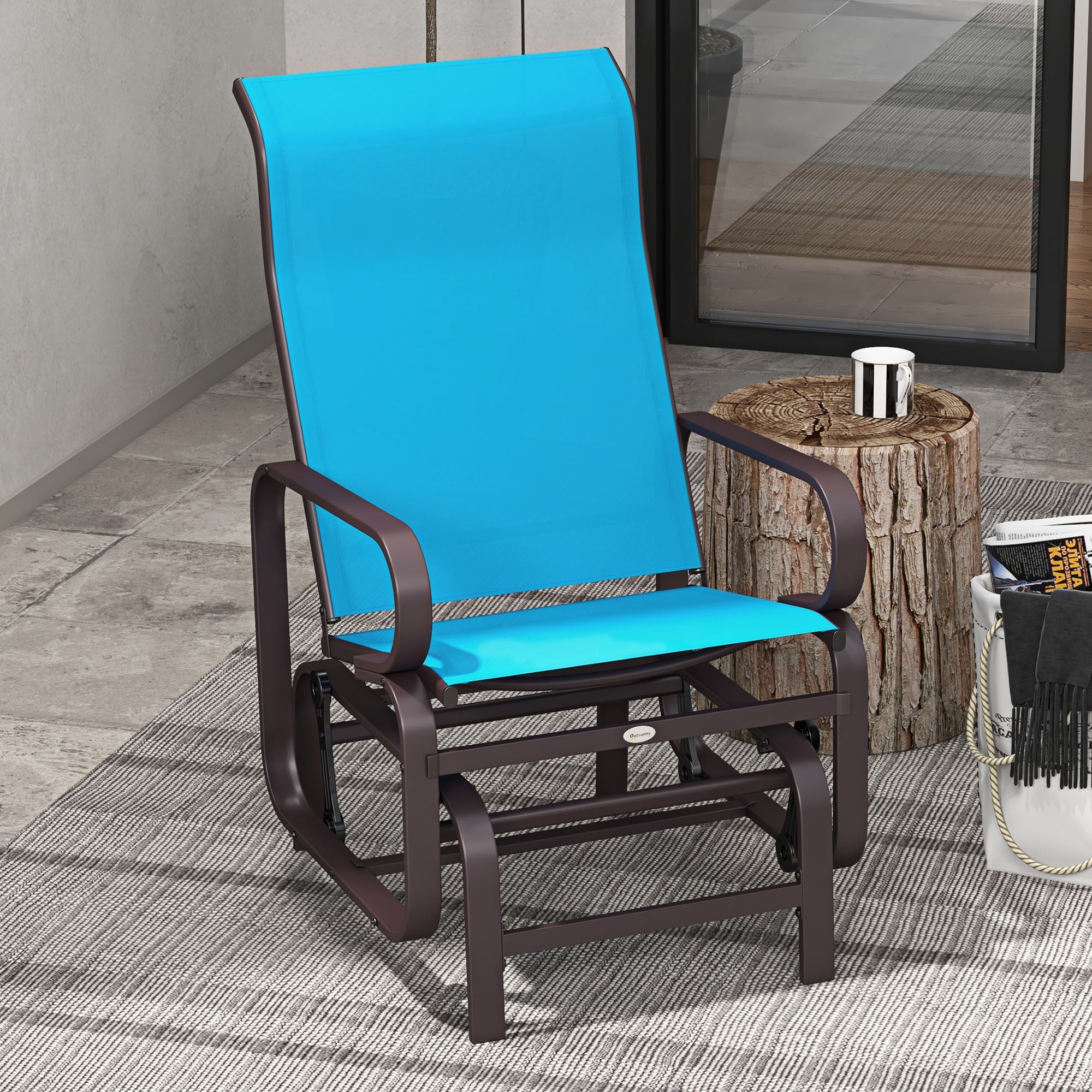 Gliding Lounger Chair, Single Rocker with Lightweight Metal & Mesh Construction, Blue