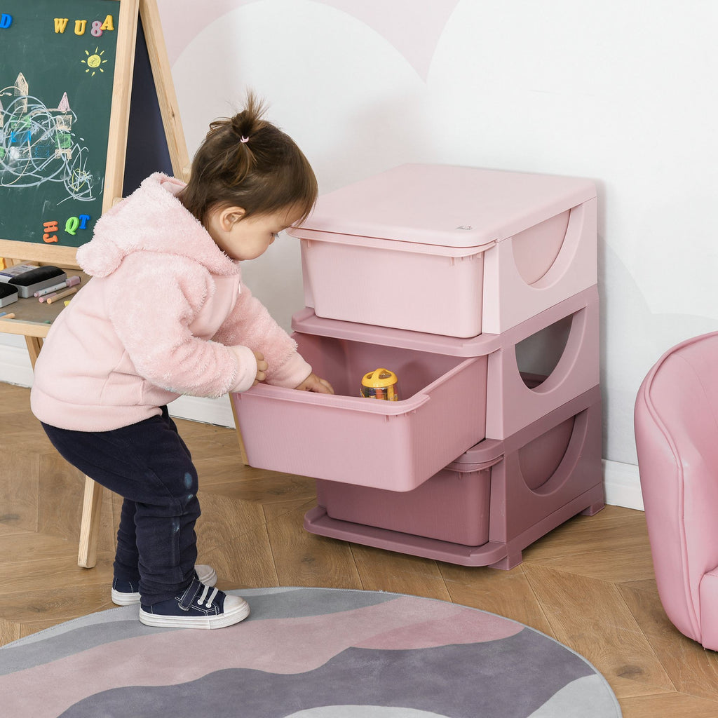 3 Drawers Kids Storage Unit, 3 Tier Stackable Toy Organizers and Storage Chest for Bedroom, Nursery, Playroom, Living Room, Boys, Girls, Toddlers, Pink