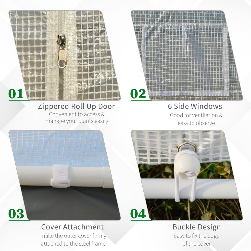 20' x 10' x 9' Walk-in Greenhouse, Outdoor Garden Warm Hot House with 6 Roll-up Windows, 2 Zippered Doors and Weather Cover, White