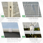 20' x 10' x 9' Walk-in Greenhouse, Outdoor Garden Warm Hot House with 6 Roll-up Windows, 2 Zippered Doors and Weather Cover, White