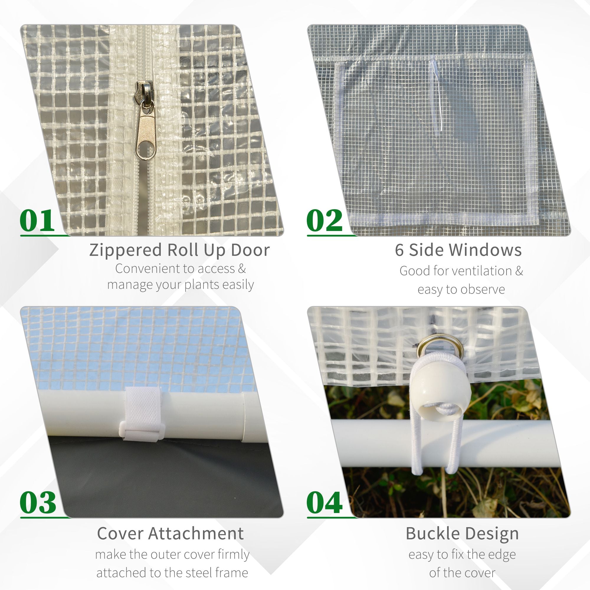 20' x 10' x 9' Walk-in Greenhouse, Outdoor Garden Warm Hot House with 6 Roll-up Windows, 2 Zippered Doors and Weather Cover, White