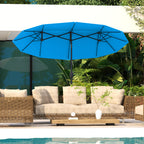 Double-sided Patio Umbrella, 9.5' Outdoor Umbrella with Push Button Tilt and Crank, 3 Air Vents and 12 Ribs, Cyan Blue