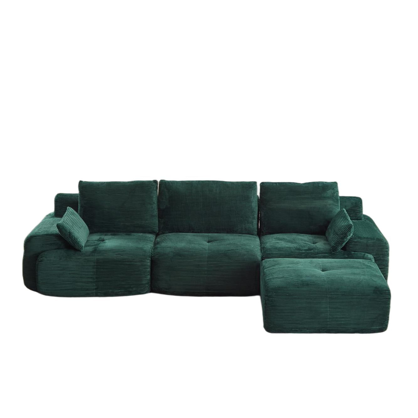 Compressed Sofa Modern Memory Foam Sectional, Pet-Friendly Corduroy Couch, Extra Deep Loveseat for Apartments, 120" L x 71" W x 28.5" H, Green