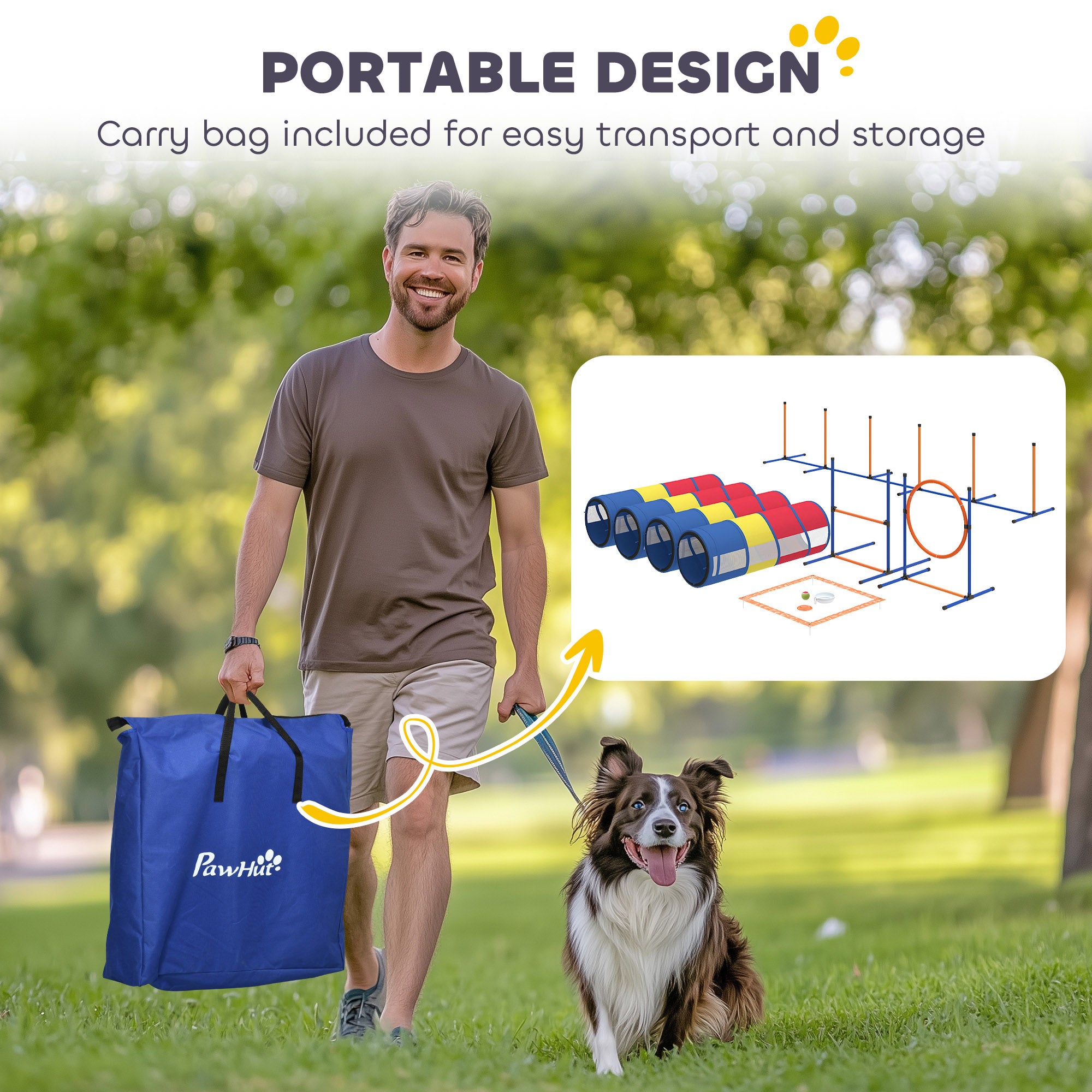 Dog Agility Training Equipment, 12-Piece Dog Obstacle Course with Adjustable Hurdle & Ring, 4 Tunnels, Weave Poles
