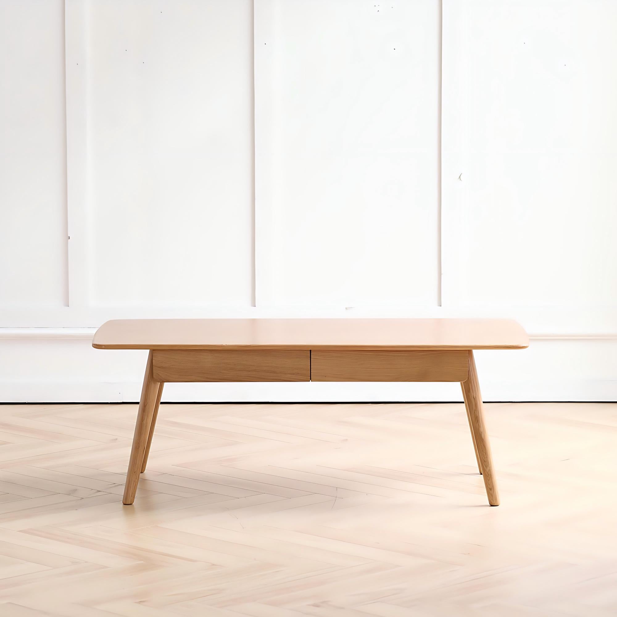 Modern Coffee Table with Mortise-and-Tenon Construction, Sturdy Center Table with Handy Lower Shelf, 39.5″ L x 19.5″ W x 17.5″ H, Oak