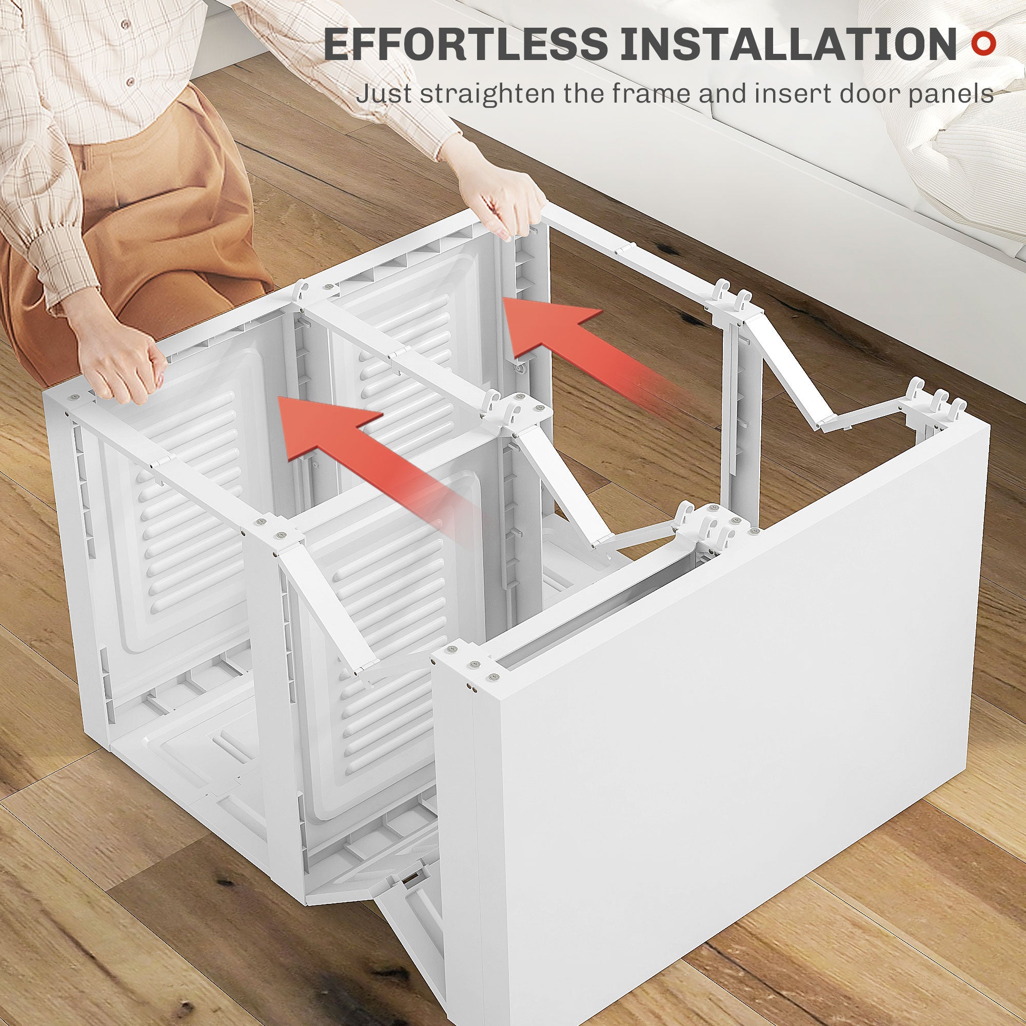 Portable Wardrobe, Foldable Clothes Storage Organizer with 3 Compartments, Hanging Rod, Magnet Doors, White