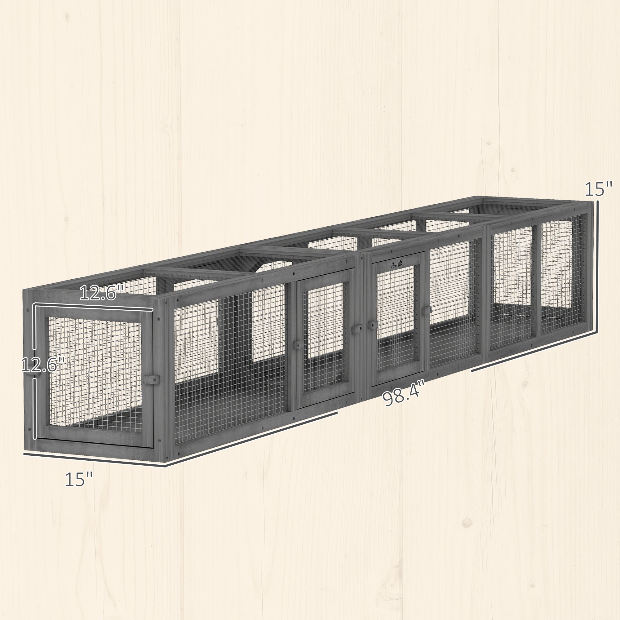 Wooden 98" Cat Tunnel for Outdoor with Combinable Design, 8 Doors, Dark Gray