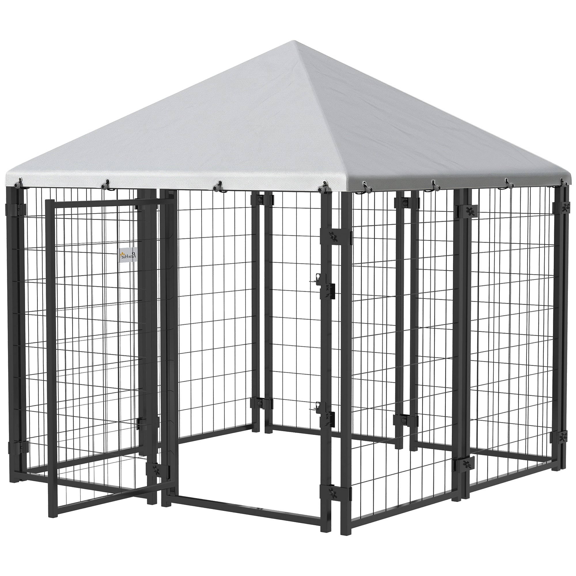 Lockable Dog House Kennel with Water-resistant Roof for Small and Medium Sized Pets, 4.7' x 4.7' x 5.1', Silver