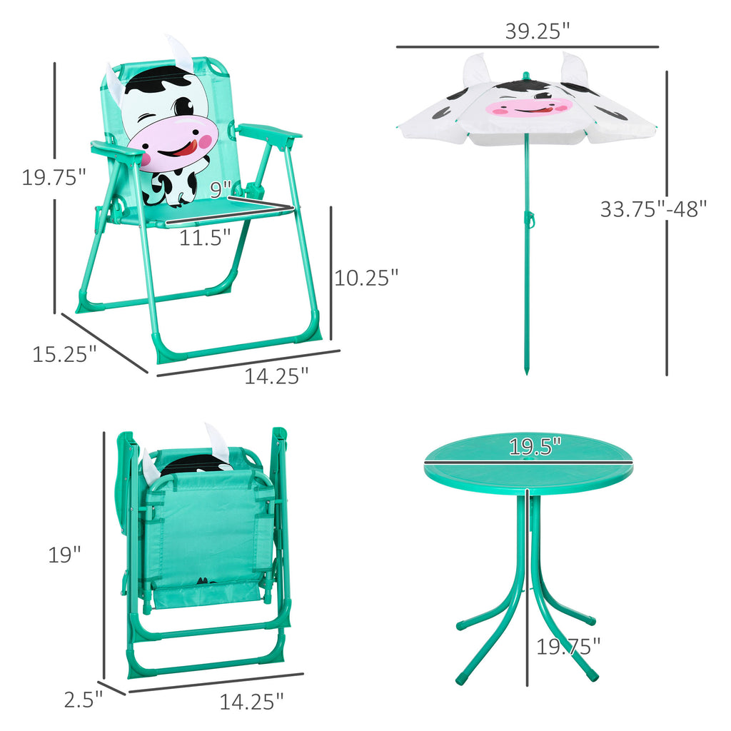 Kids Table and Chair Set, Outdoor Folding Garden Furniture, Picnic Table for Patio Backyard, with Removable & Height Adjustable Sun Umbrella, White