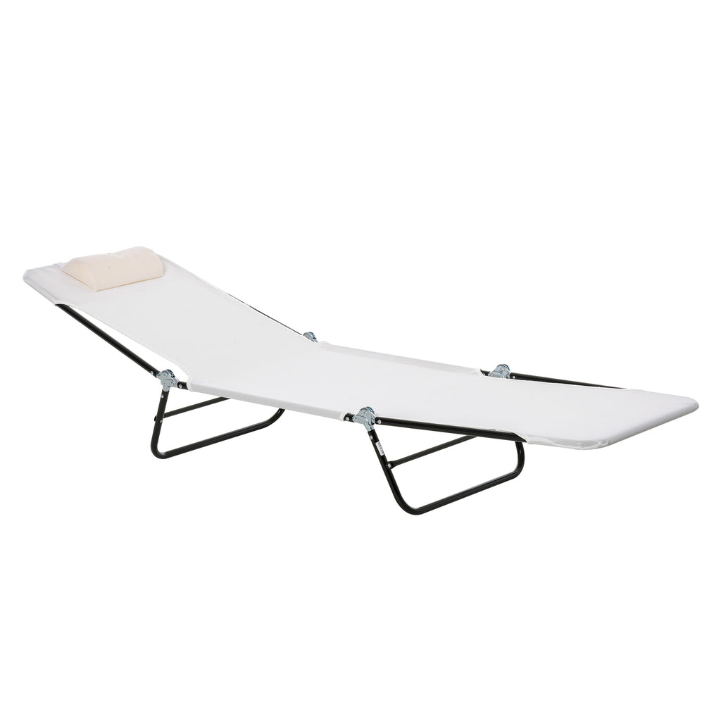 Folding Chaise Lounge Chair, Pool Sun Tanning Chair, Outdoor Lounge Chair with Reclining Back, Breathable Mesh Seat, Headrest for Beach, Yard, Patio, Cream White