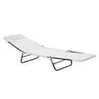 Folding Chaise Lounge Chair, Pool Sun Tanning Chair, Outdoor Lounge Chair with Reclining Back, Breathable Mesh Seat, Headrest for Beach, Yard, Patio, Cream White