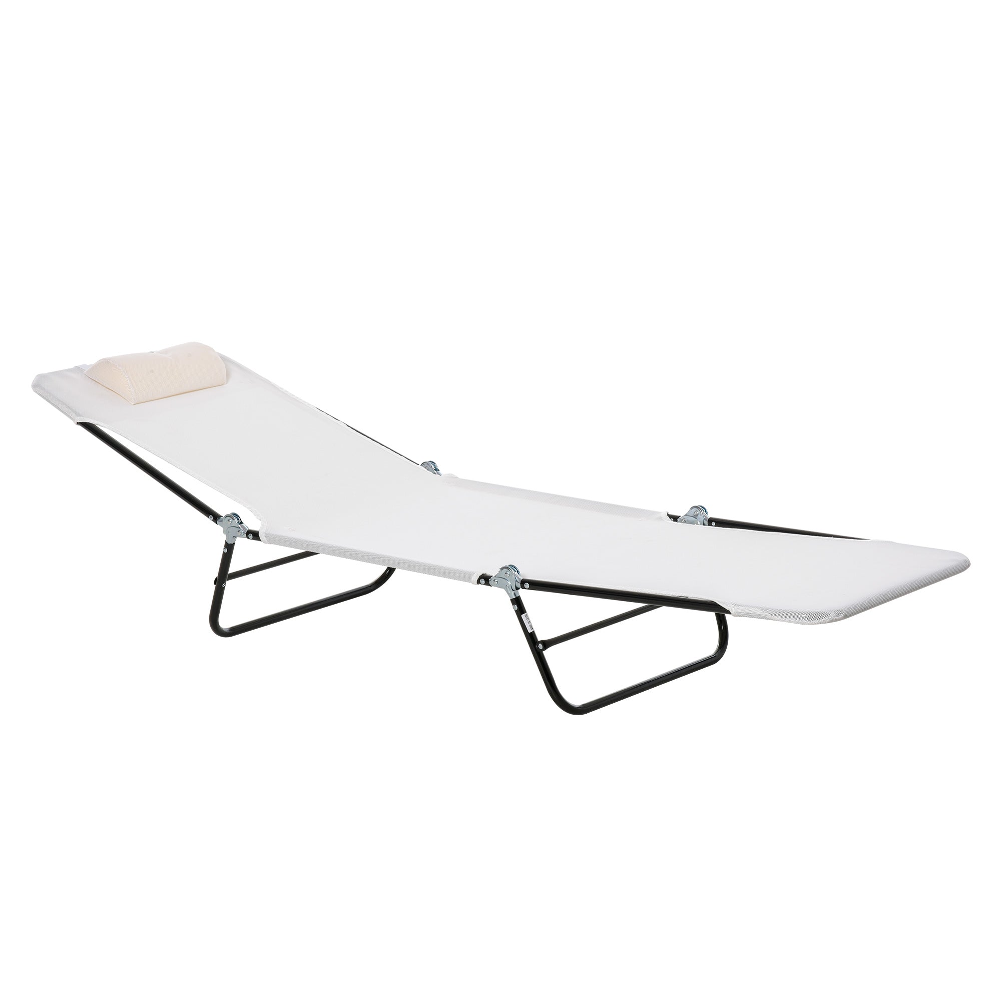 Folding Chaise Lounge Chair, Pool Sun Tanning Chair, Outdoor Lounge Chair with Reclining Back, Breathable Mesh Seat, Headrest for Beach, Yard, Patio, Cream White