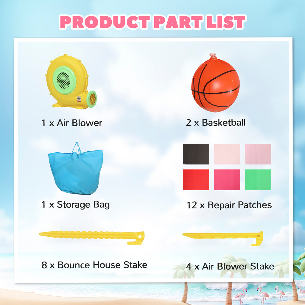 Inflatable Bounce House with Ball Pool, Basketball Hoop, Jumping Bouncy Castle with Blower for Indoor Outdoor, Pink