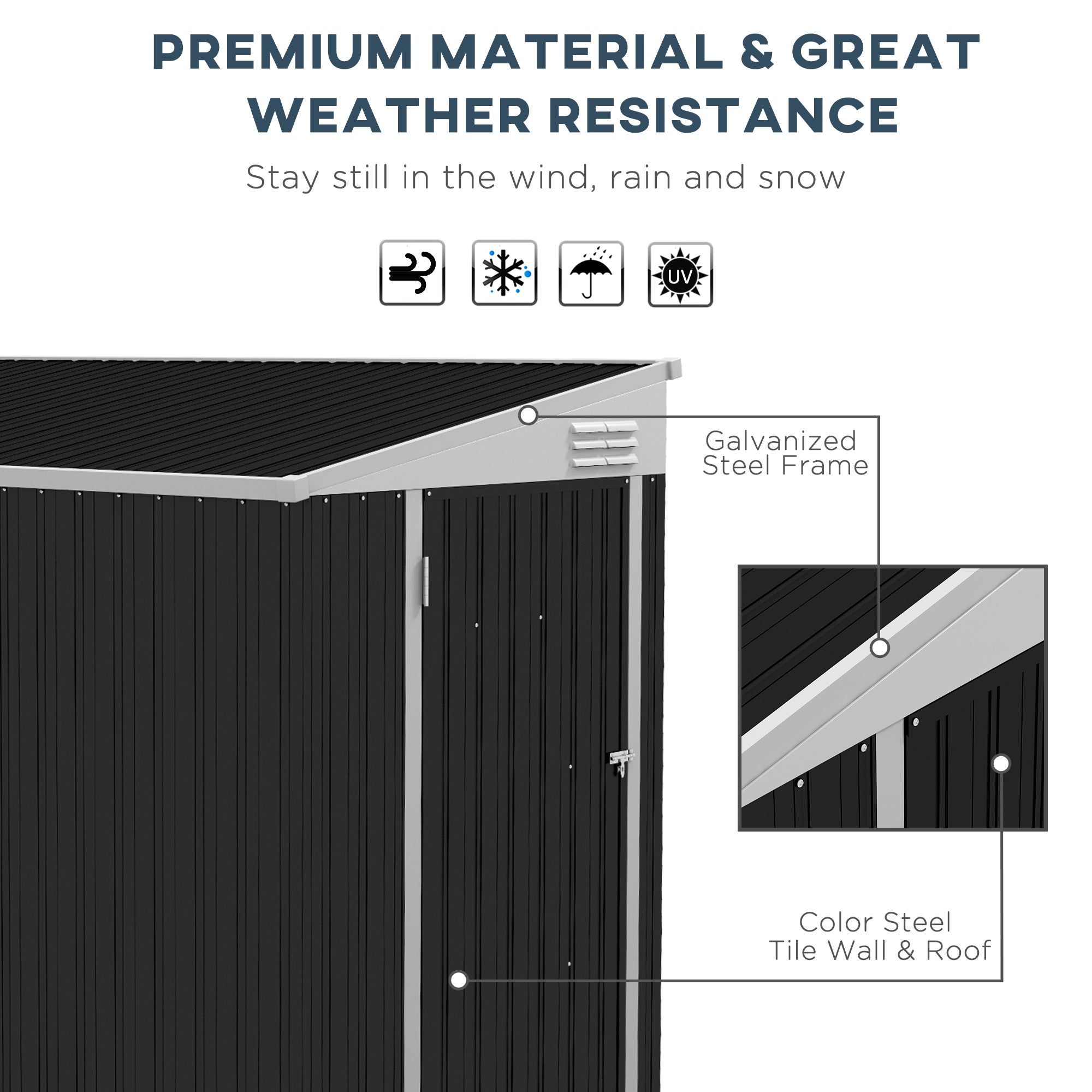 4' x 8' Lean to Garden Storage Shed, Outdoor Metal Tool House with Lockable Door Vents for Backyard Patio Lawn, Gray