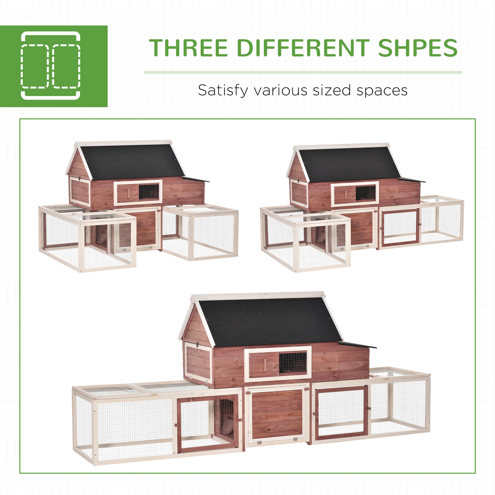 Wooden Chicken Coop, Outdoor Chicken Cage Poultry Hen House with Nesting Box, Double Runs, Asphalt Roof, Ramp