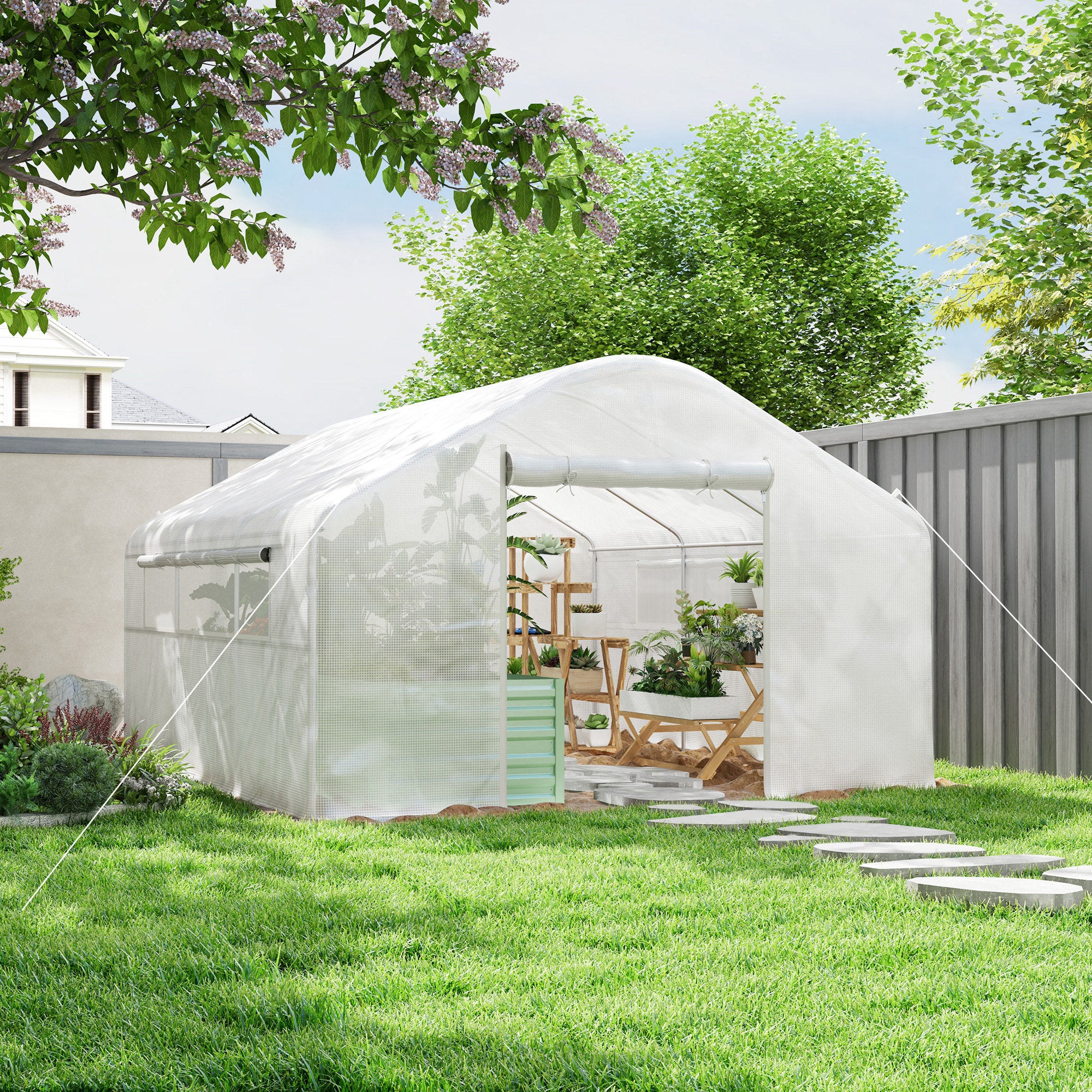 13' x 10' x 6.5' Tunnel Greenhouse Hoop House with Upgraded Galvanized Steel Frame and Large Windows, White