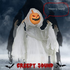 3.9' Outdoor Halloween Hanging Pumpkin Ghost w/ Light Up Eyes, Sound Activated Prop w/ Creepy Howling Sounds