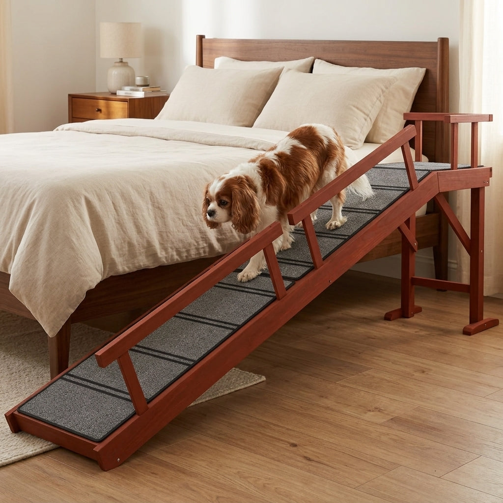 Wooden Dog Ramp with Removable Guardrails, Non-Slip Surface, 73" Long, Brown