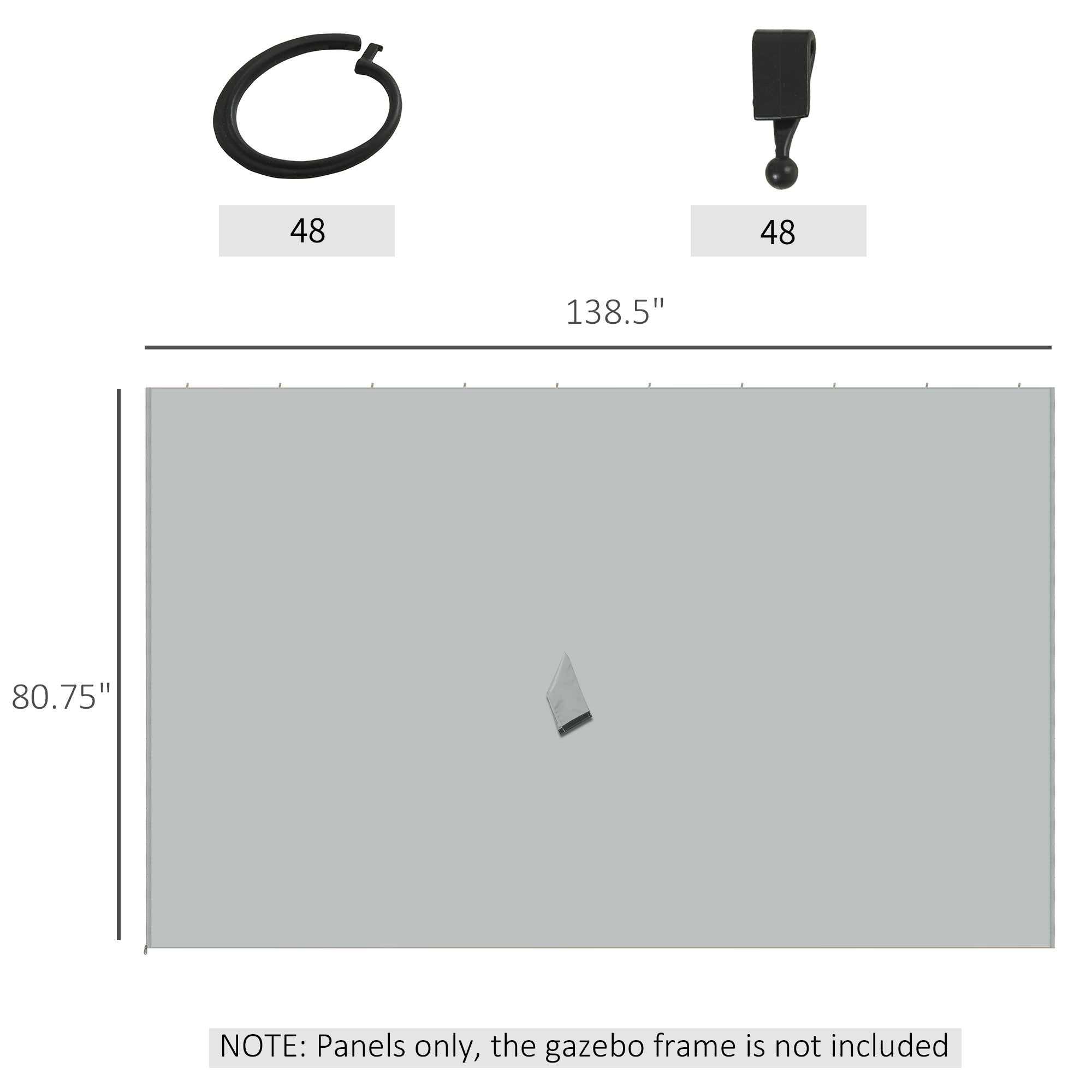 9.84' x 13.1' Gazebo Sidewall Set with Hooks/C-Rings, Light Gray