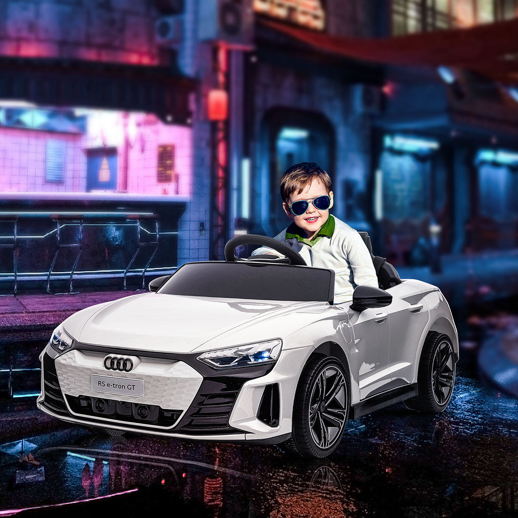 Licensed RS e-tron GT 12V Ride On Car Truck for Kids, Electric Car Ride On Vehicle w/Parent Remote Control, Music, Lights, for Toddlers, White