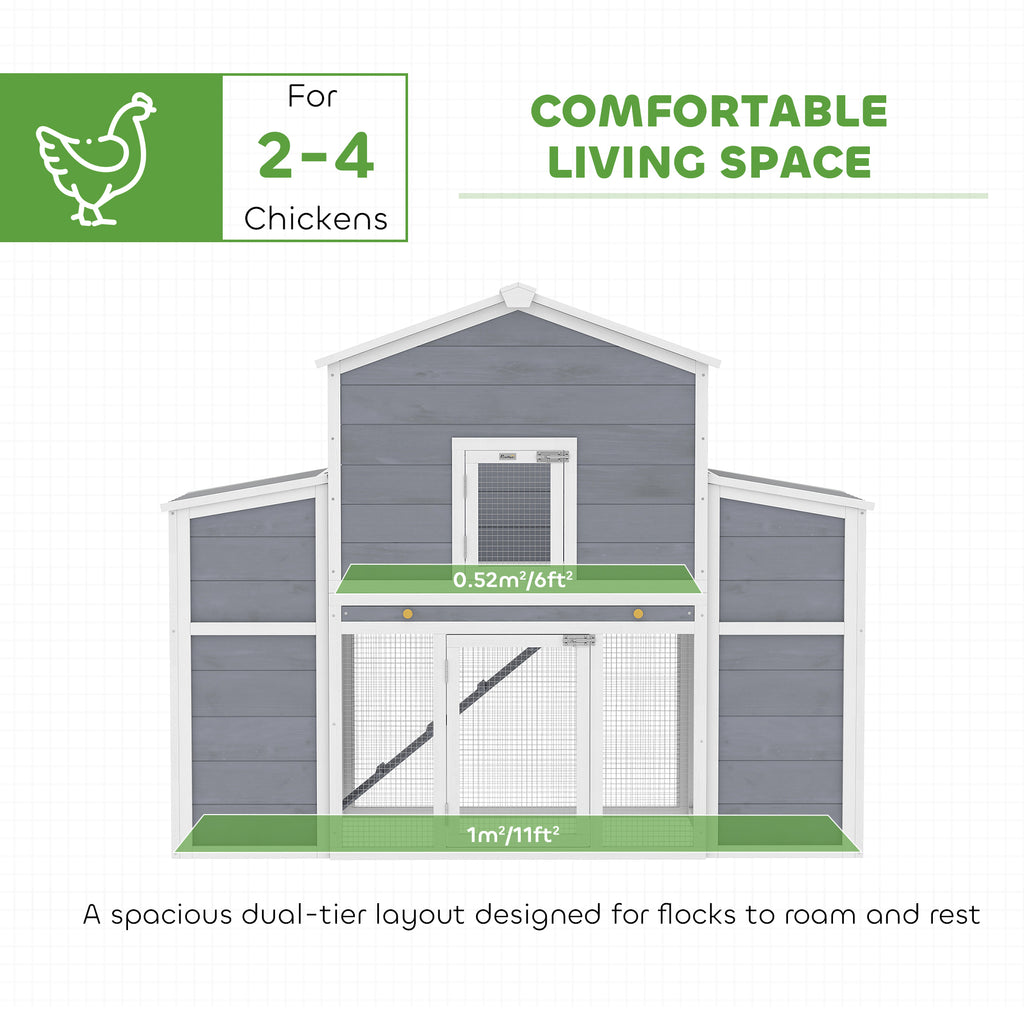66.5" Large Chicken Coop, Wooden Chicken House with 2 Nesting Boxes, Sliding Tray & Ramp, for Backyard Farm