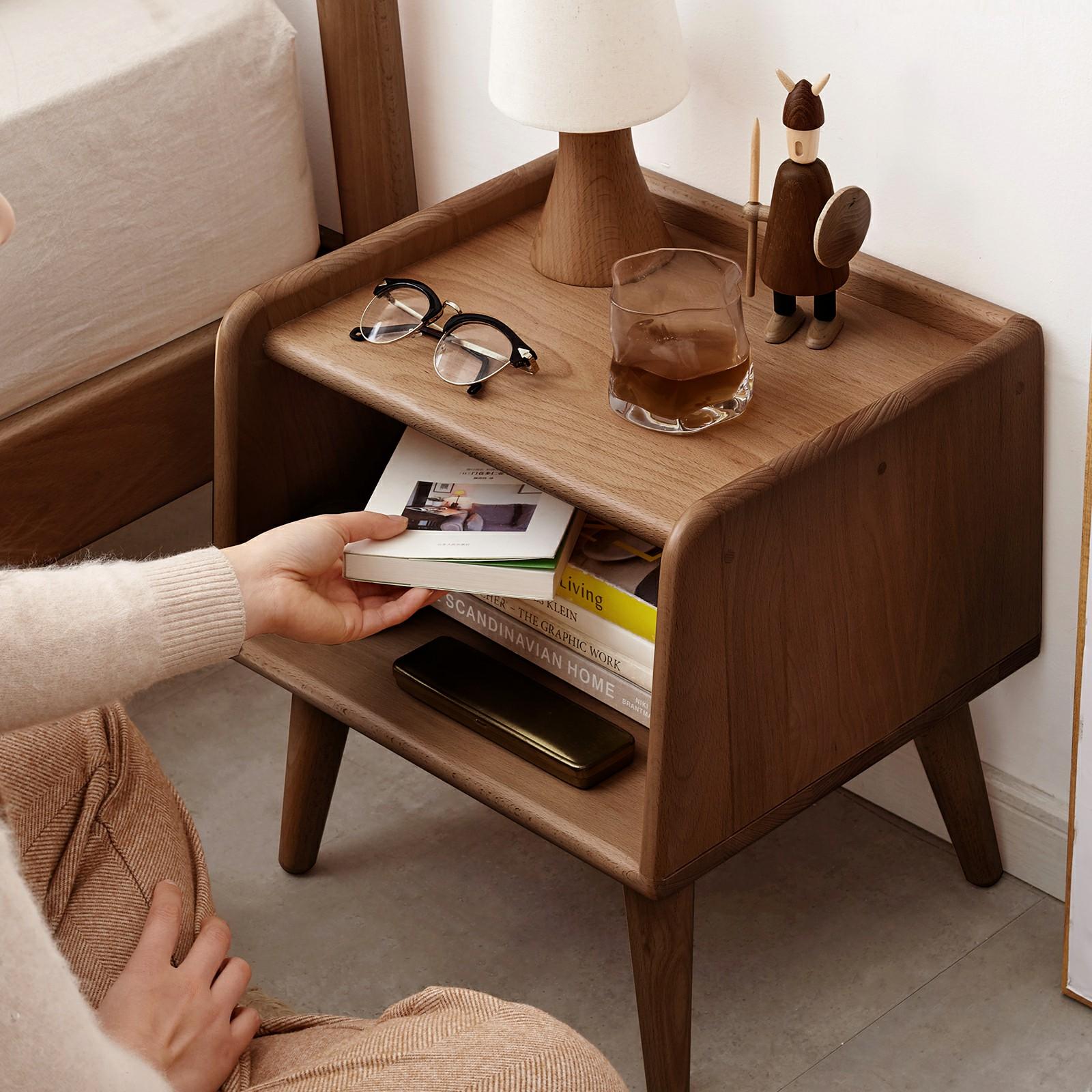 Durable European Beech Nightstand with Hardwax Oil Finish, Compact Storage Cabinet with Raised Edges, 13.5″ L x 15.5″ W x 15.5″ H, Natural