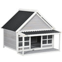 Wooden Dog House with Porch, Dog House Outdoor with Tilt Roof, Front Door, Windows for Medium Large Sized Dog