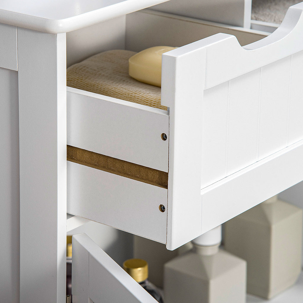 Freestanding Bathroom Storage Cabinet, Floor Cabinet with 2 Drawers, Adjustable Shelf, for Bathroom, Living Room or Entryway, White