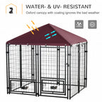 Outdoor Dog Kennel with Rotating Bowl Holders, Pet Playpen with Waterproof Cover, 4.6' x 4.6' x 5', Red