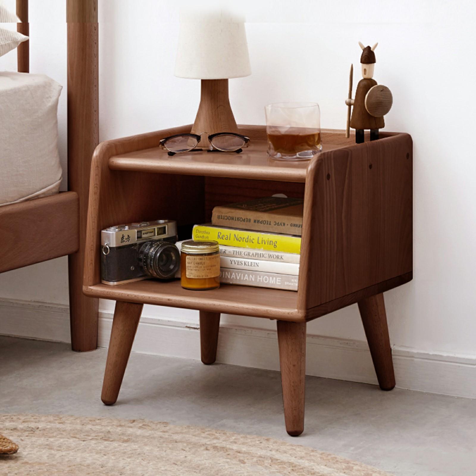 Durable European Beech Nightstand with Hardwax Oil Finish, Compact Storage Cabinet with Raised Edges, 13.5″ L x 15.5″ W x 15.5″ H, Natural