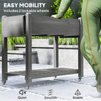 Wood Raised Planter Box, Elevated Garden Bed with Lockable Wheels, Side Tables, Bottom Shelf, Drain Holes, Gray