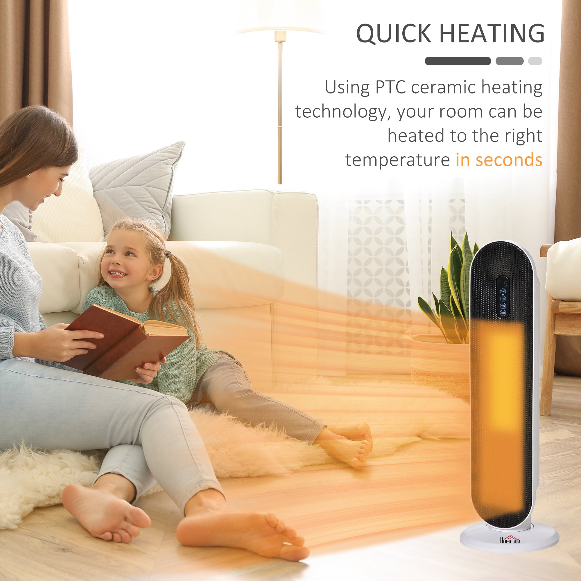 Oscillating Ceramic Tower Indoor Space Heater for Home, Adjustable Thermostat, 24H Timer & Remote Control, Tip-Over and Overheating Safety Protection, 25 Inches, 1500W/1000W