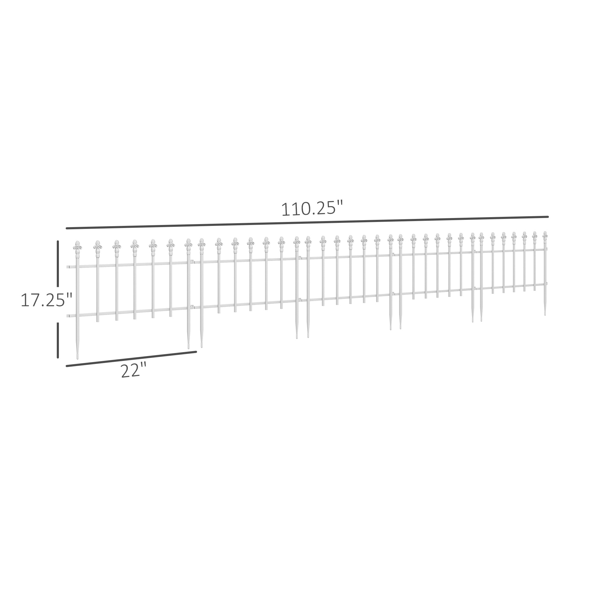 Metal Decorative Garden Fence, 9.2' x 17.25" 5 Steel Panels, Decorative Border for Landscape, Flower Bed, Animals, White
