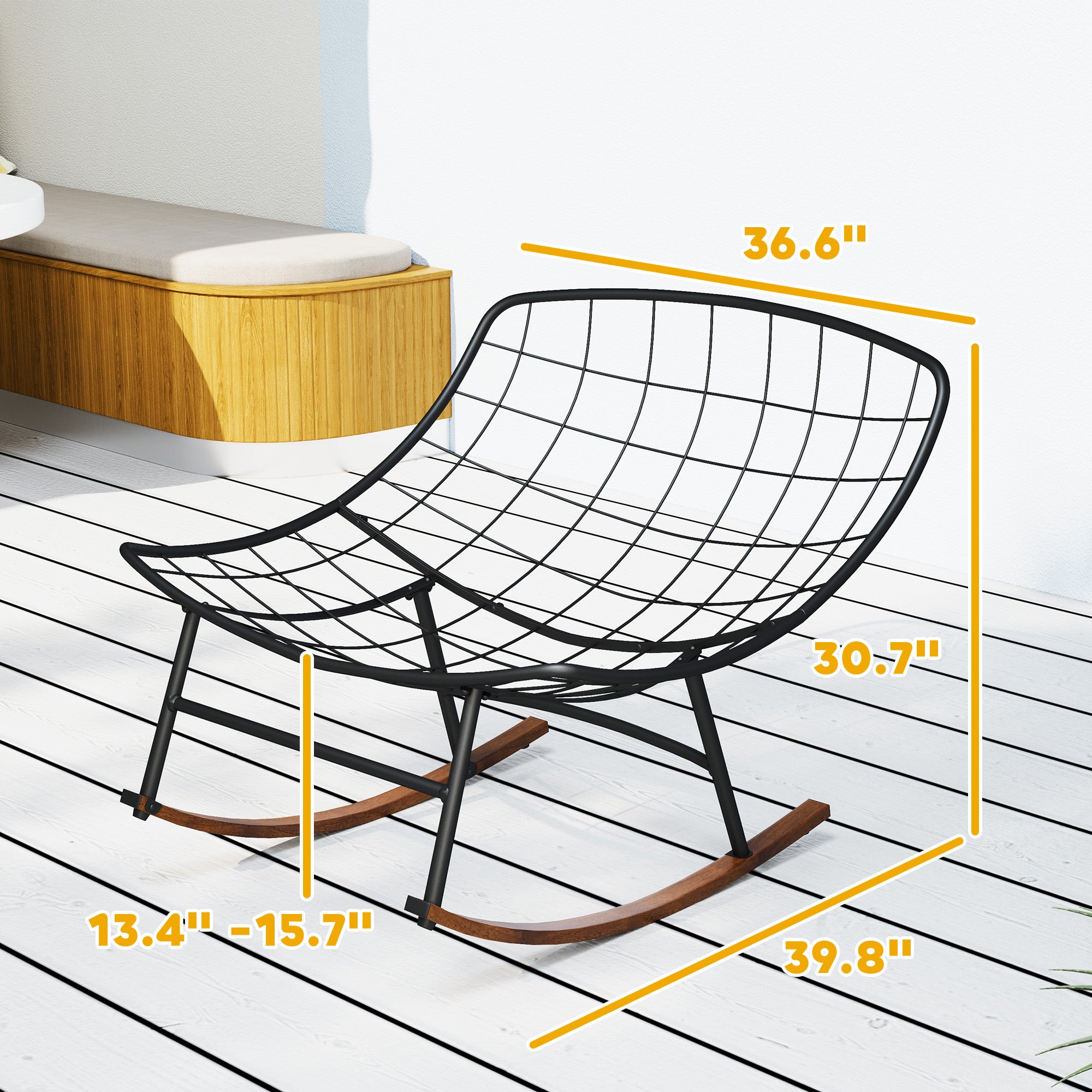 Outdoor Rocking Chair Patio Set of 2, Oversized Rocking Papasan Chairs with Cushions for Garden Porch, 265 lbs., Beige