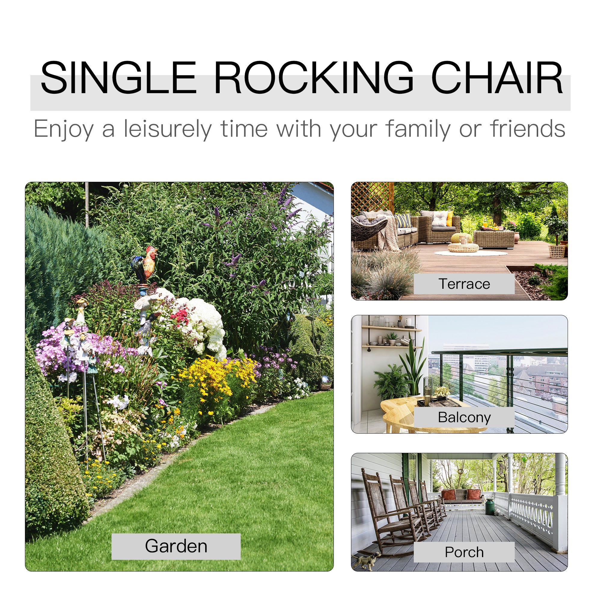 Wooden Porch Rocking Chair, Wood Double Adirondack, Rocker for Indoor or Outdoor with High Rise Slatted Back, Carbonized