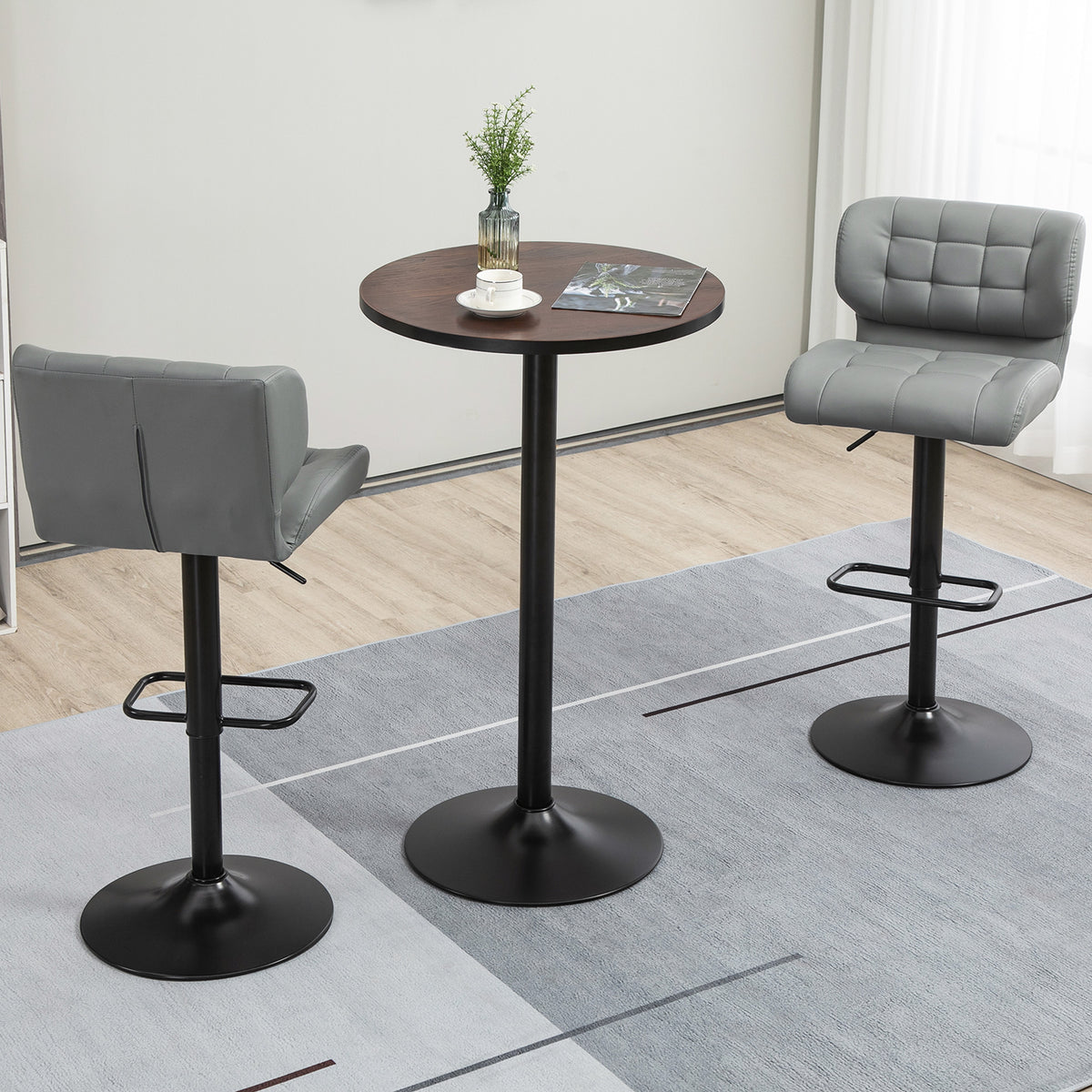 41" H Bar Height Round Bar Table, Rustic Industrial Pub Table, Elm Wood Top Bistro Table with Metal Base