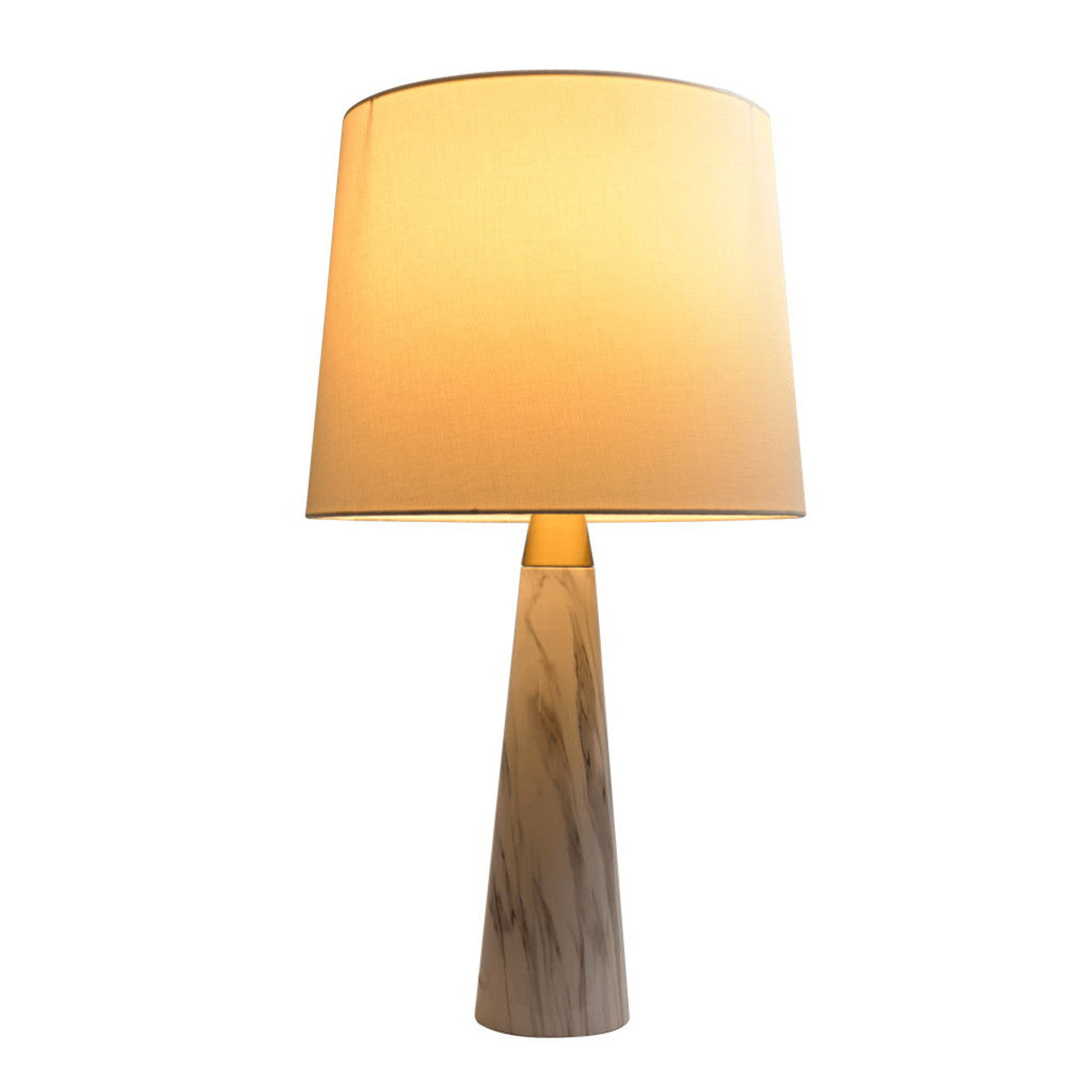 Table Lamp with On/Off Switch, Faux Marble Base, Fabric Shade, Perfect for Living Room, Bedroom, Office, 14" L x 14" W x 25" H, Gold+White