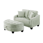 2-Seater Sofa Chaise Lounge with Irregular Curved Armrests, Ergonomic Backrest, Footrest with 2 Throw Pillows, 42.5" L x 32.5" W x 36.5" H, Cyan