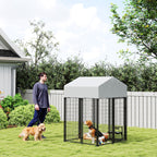 Outdoor Dog Kennel with Roof, 4' x 4' x 6' Heavy Duty Welded Wire Dog Playpen Enclosure with Escape-proof Lock