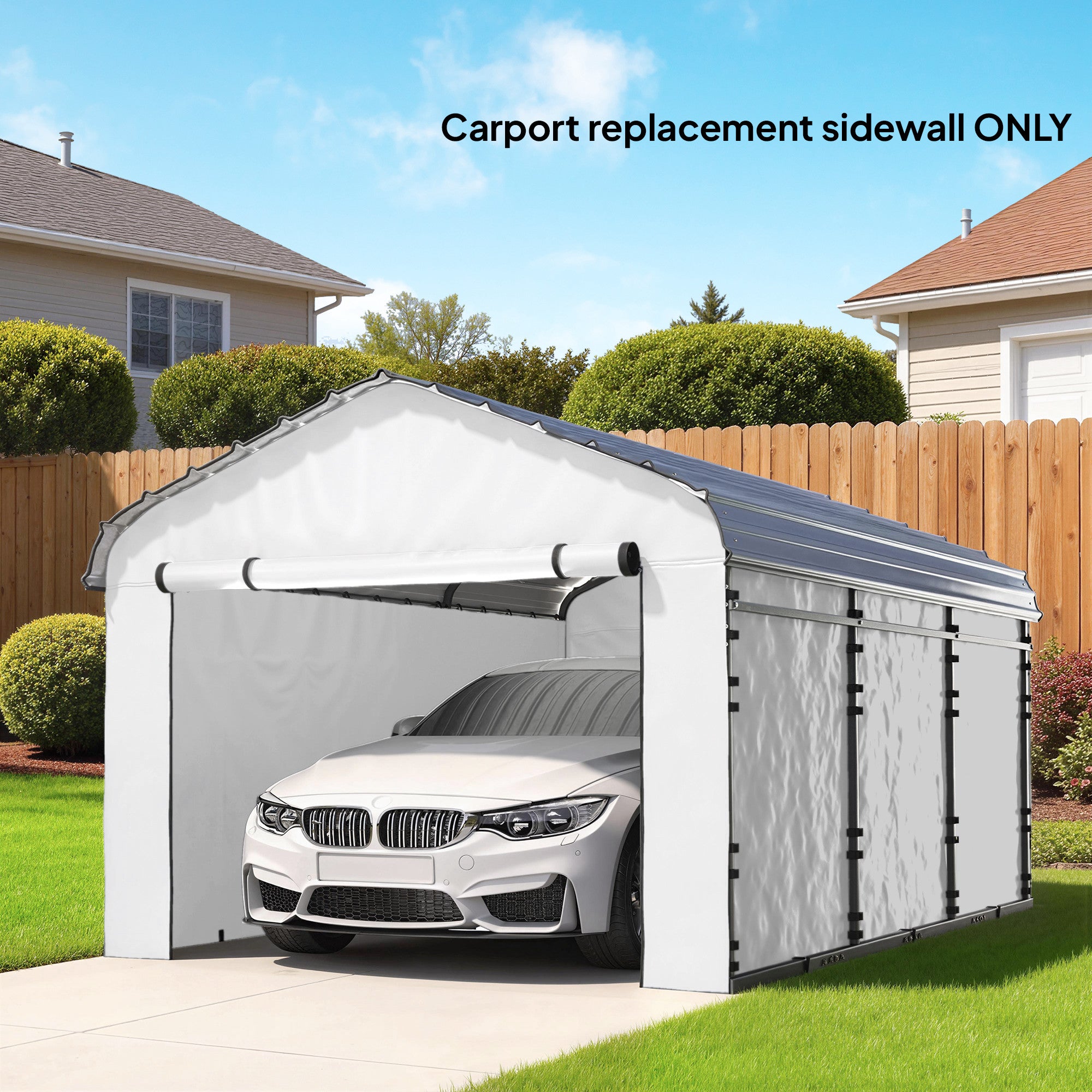 Carport Replacement Sidewall Panel for 12' x 20' Carports, UPF50+ Waterproof Replacement Side Wall Cover, White