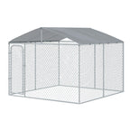 Outdoor Dog Kennel Galvanized Steel Fence with Cover Secure Lock Mesh Sidewalls for Backyard 9.8' x 9.8' x 7.7'