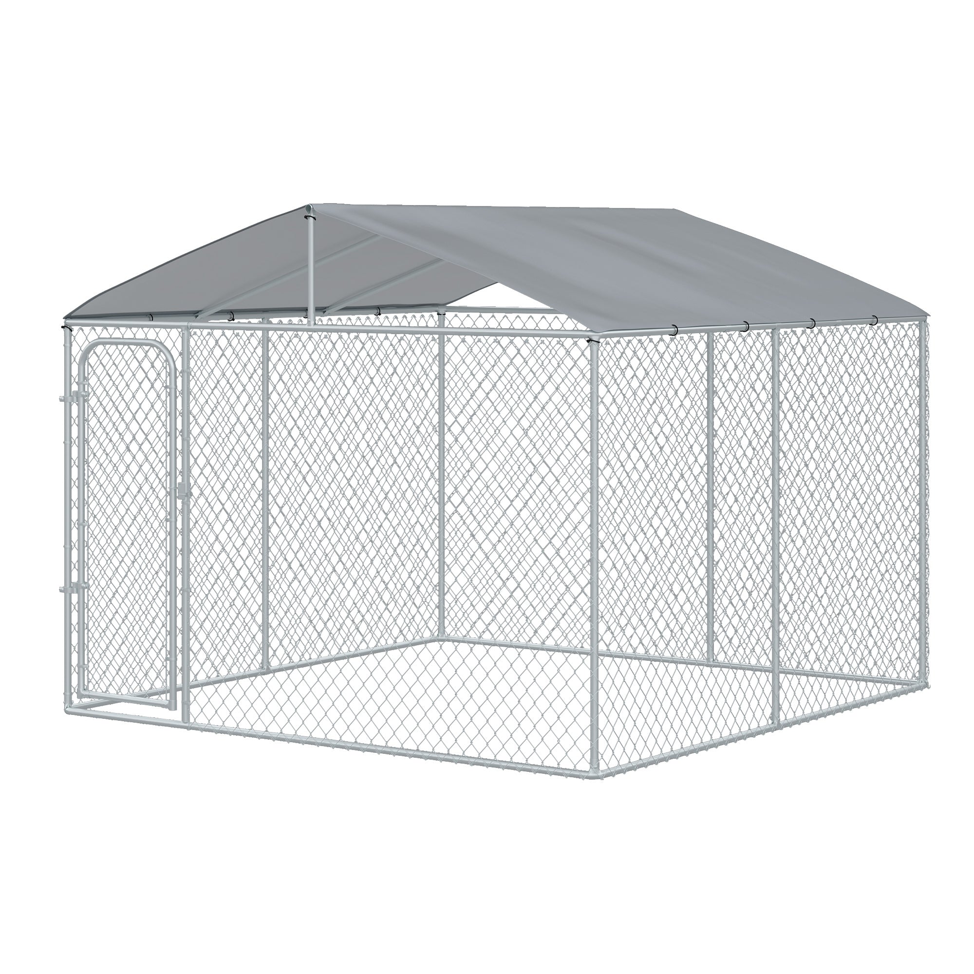 Outdoor Dog Kennel Galvanized Steel Fence with Cover Secure Lock Mesh Sidewalls for Backyard 9.8' x 9.8' x 7.7'