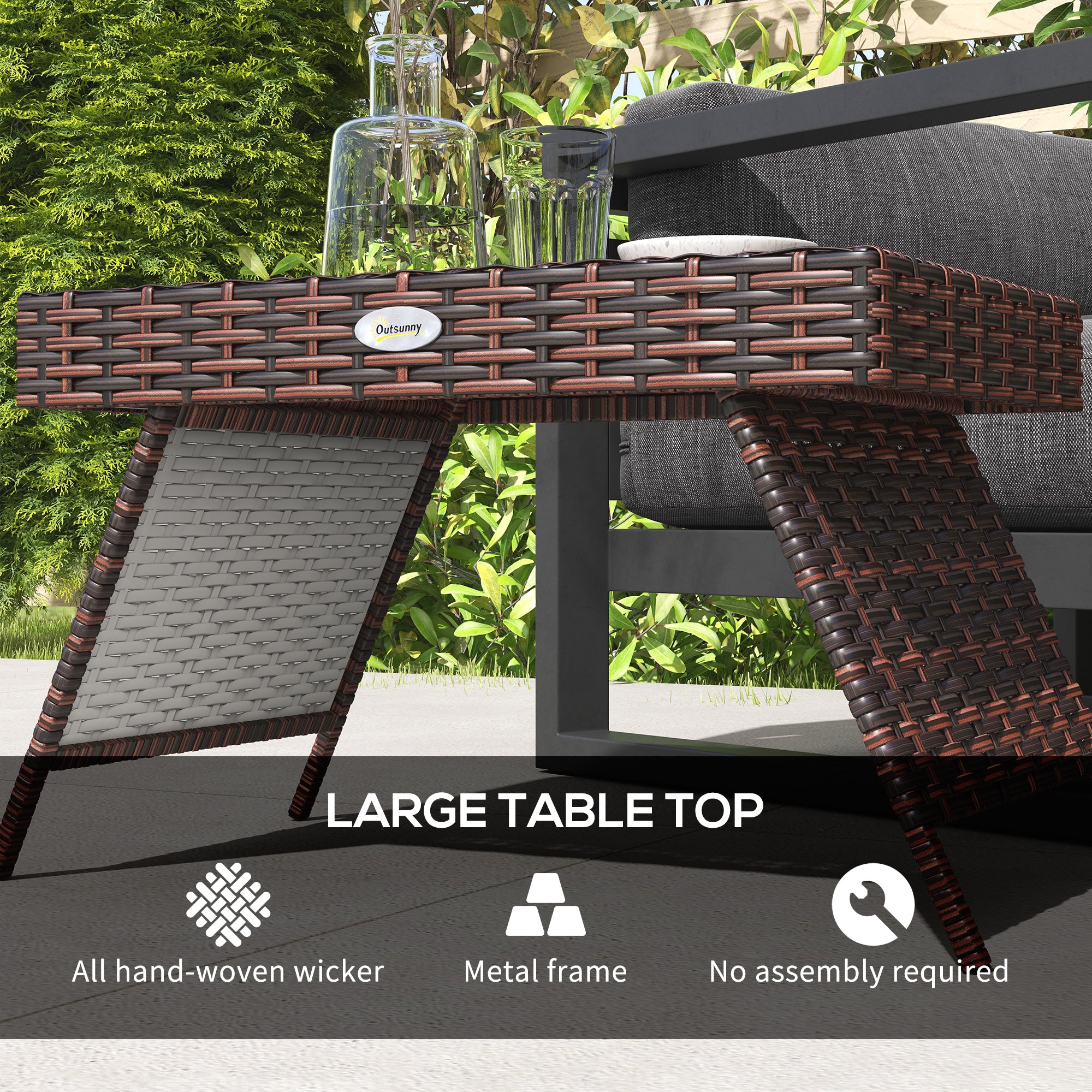 Folding Rattan Side Table, Outdoor End Table, Hand Woven PE Rattan Coffee Table for Balcony, Backyard, Garden, Lawn, Courtyard, Brown, 23.5" x 16.25" x 16.25"