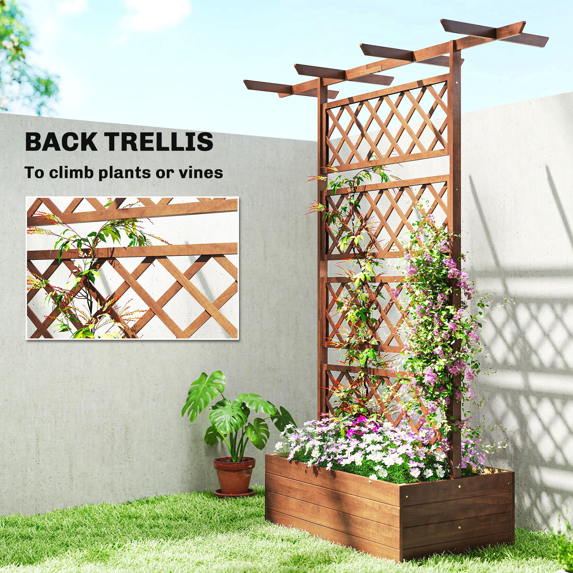 Wooden Trellis Planter Box, Raised Garden Bed to Grow Vegetables, Herbs and Flowers