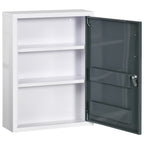Bathroom Medicine Cabinet with Shelves Inside & On Door, Locking Medical Cabinet for Child & Pet Safety, First Aid Bathroom Wall Cabinet, White and Gray