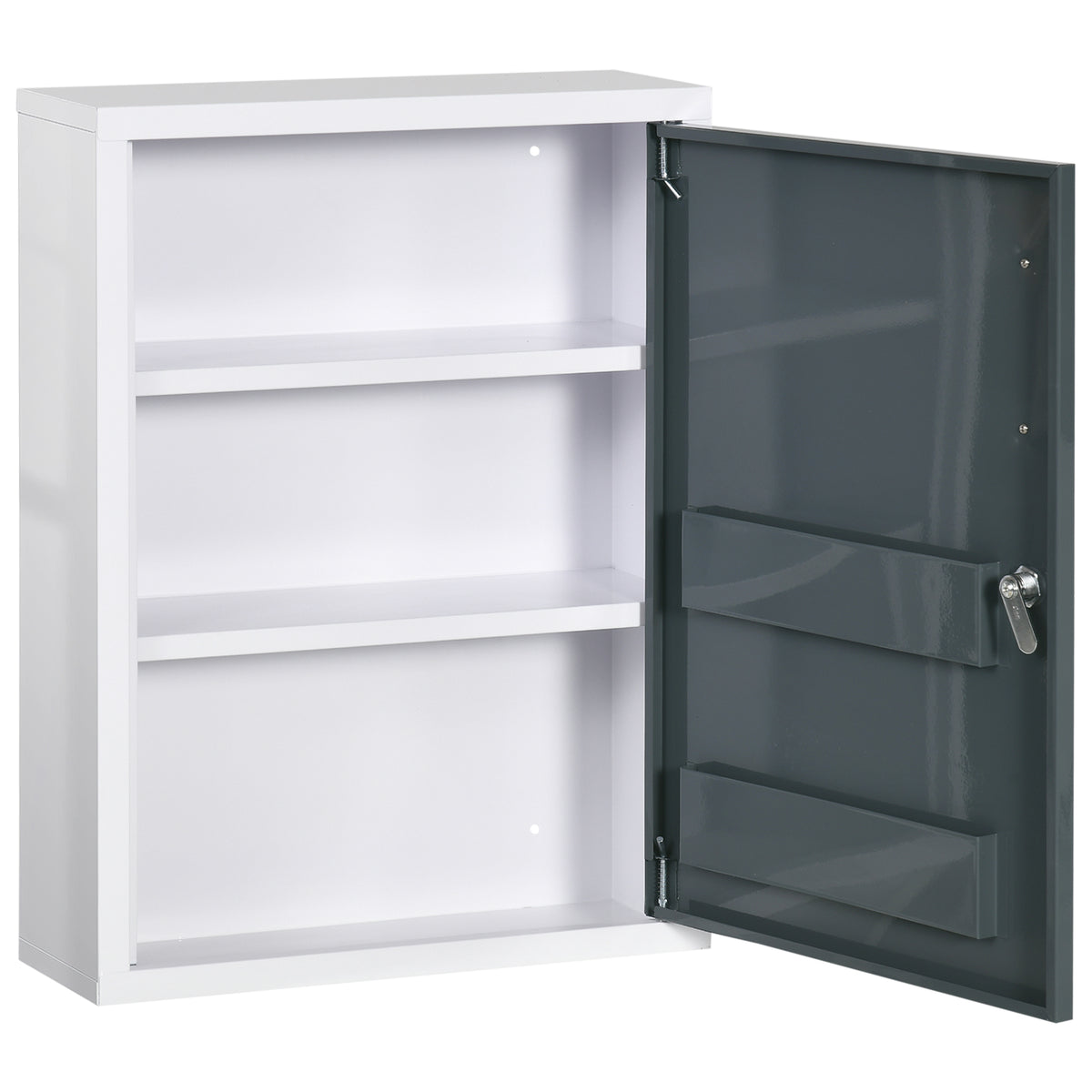 Bathroom Medicine Cabinet with Shelves Inside & On Door, Locking Medical Cabinet for Child & Pet Safety, First Aid Bathroom Wall Cabinet, White and Gray